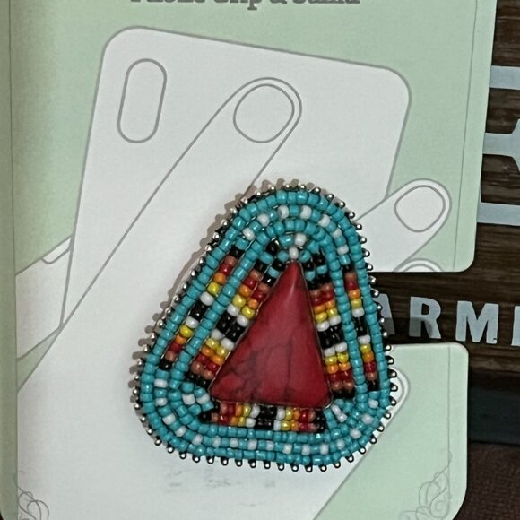 Coral, Turquoise, Seed Beads Southwestern Phone Grip Pop Socket NEW - Picture 2 of 2